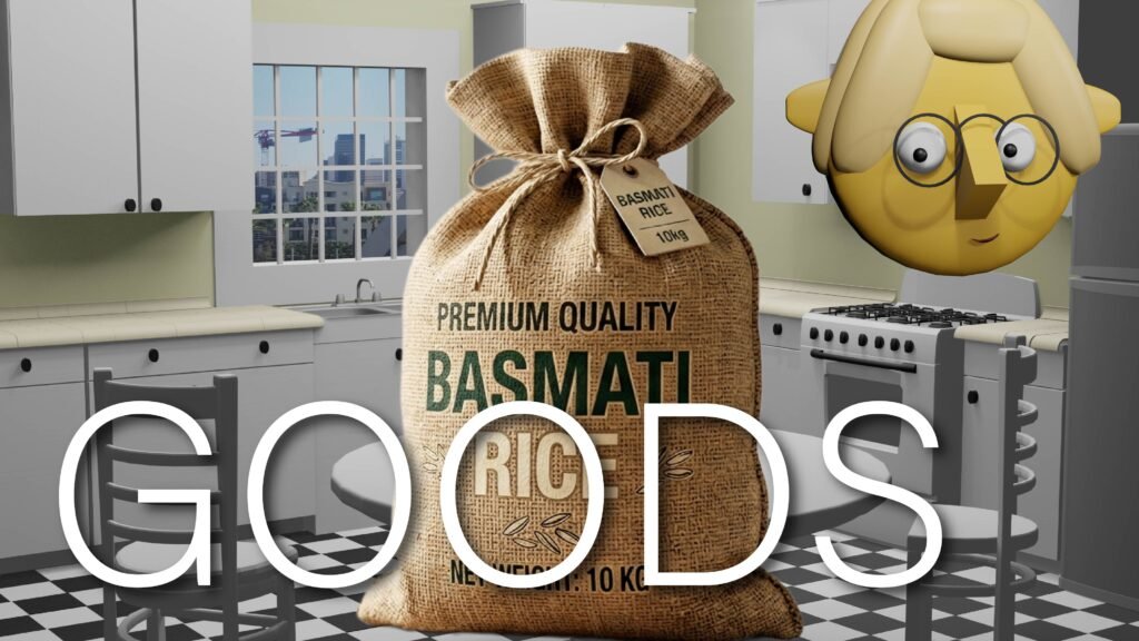A bag of Basmati rice superimposed over the TumbleBump kitchen.