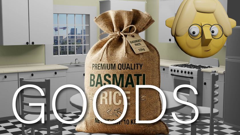 A bag of Basmati rice superimposed over the TumbleBump kitchen.